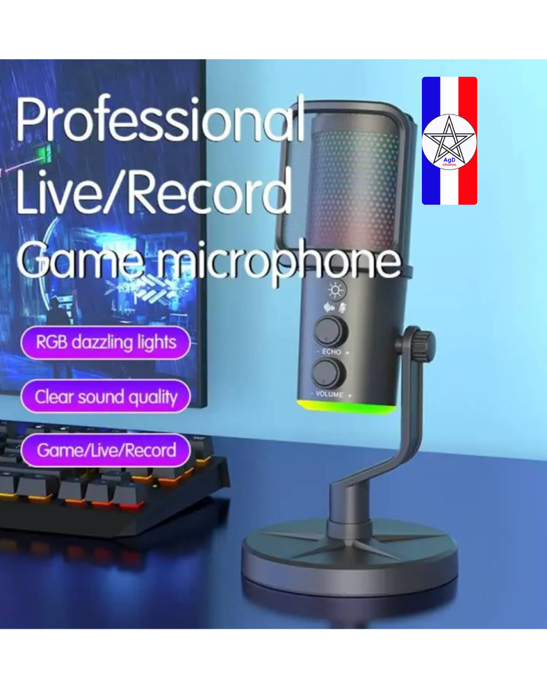 Microphone USB de Bureau avec Eclairage RGB